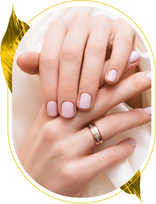 Pink nail design female hands with glitter manicure