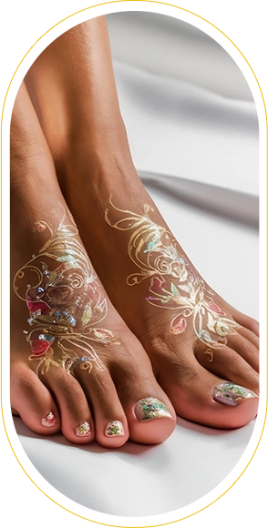 Closeup photo female feet with beautiful pedicure after spa procedure
