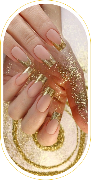 Golden fashion french manicure long nails with gold glitter